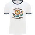 Invite Peace Day Hippy Flower Power Funny Mens White Ringer T-Shirt White/Navy Blue