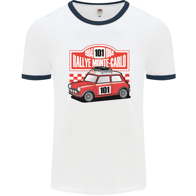 Rallye Monte Carlo Mini Rally Car Mens White Ringer T-Shirt White/Navy Blue