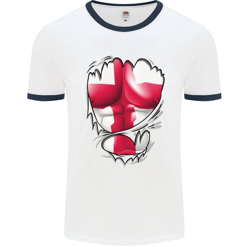 Gym St. George's Cross English Flag Muscles Mens White Ringer T-Shirt White/Navy Blue