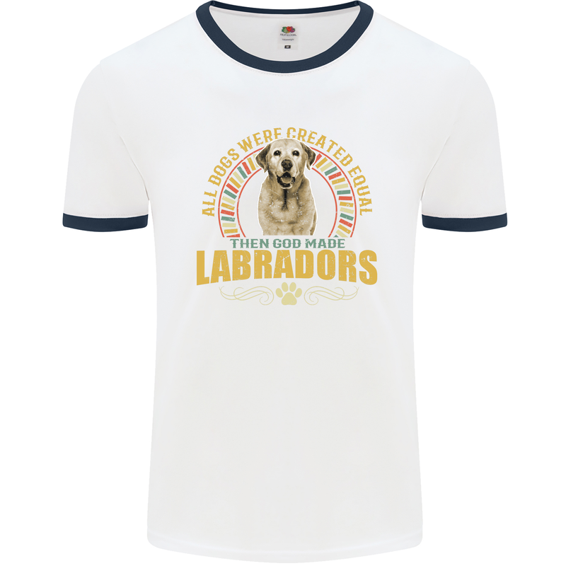 A Labrador Dog Mens Ringer T-Shirt White/Navy Blue
