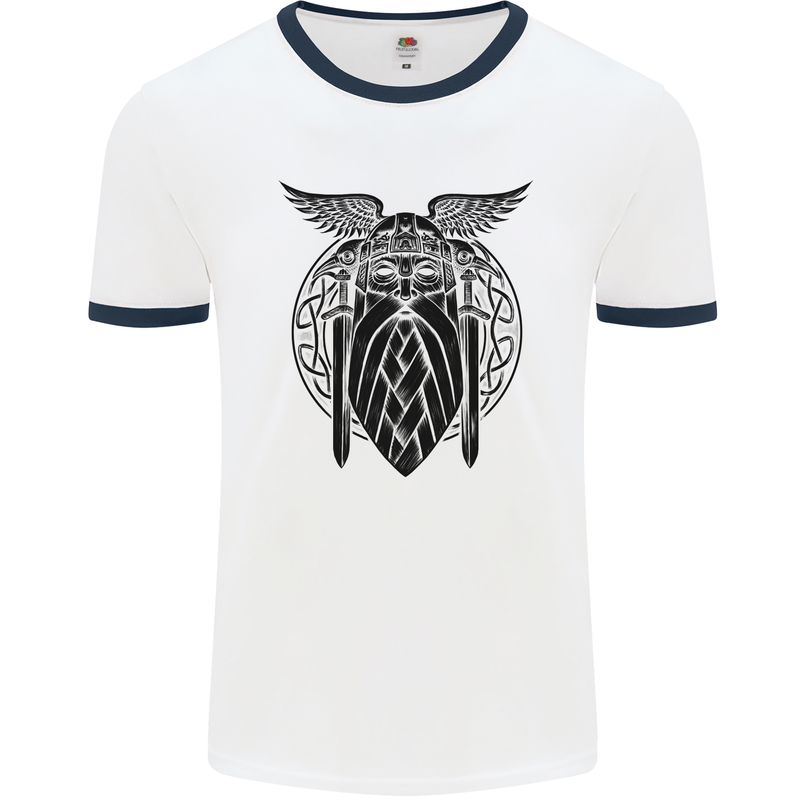 Odin The Vikings Valhalla Thor Gym Nordic Mens White Ringer T-Shirt White/Navy Blue