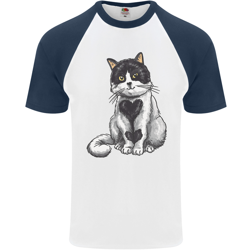 I Love Cats Cute Kitten Mens S/S Baseball T-Shirt White/Navy Blue