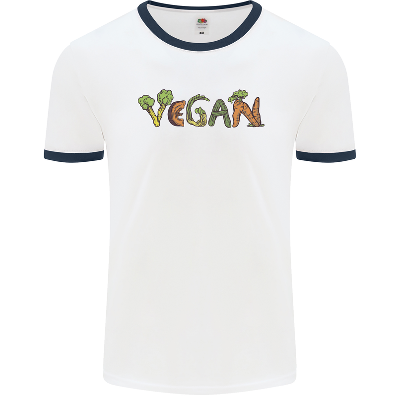 Vegan Vegetables Mens White Ringer T-Shirt White/Navy Blue