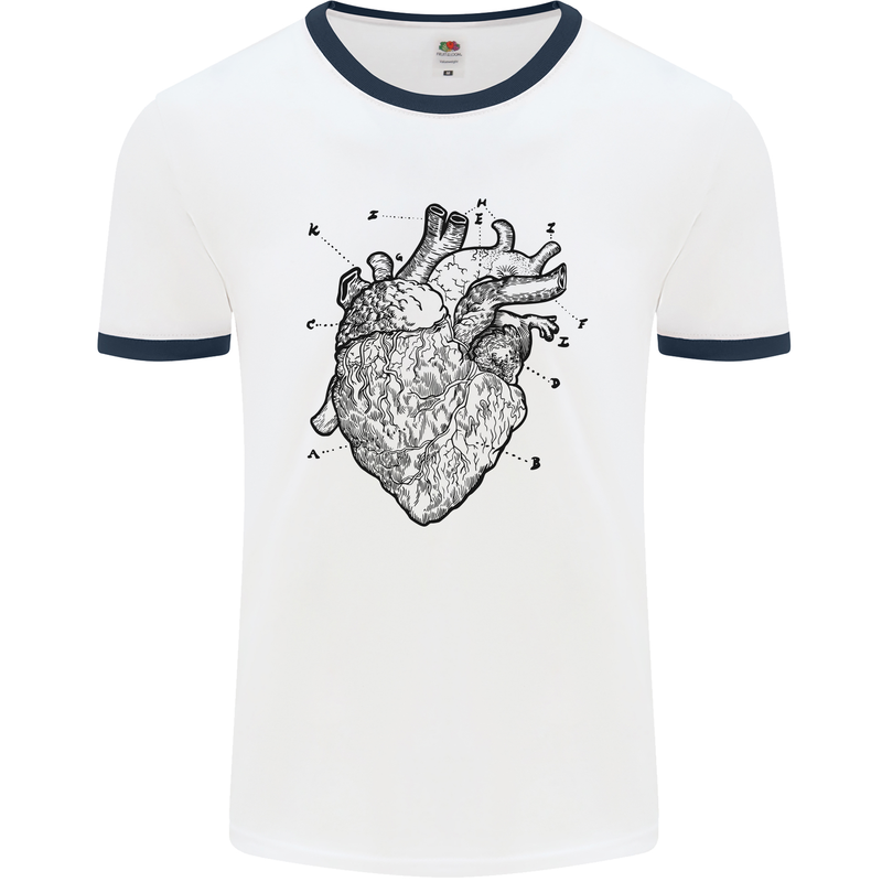 Heart Diagram Mens White Ringer T-Shirt White/Navy Blue