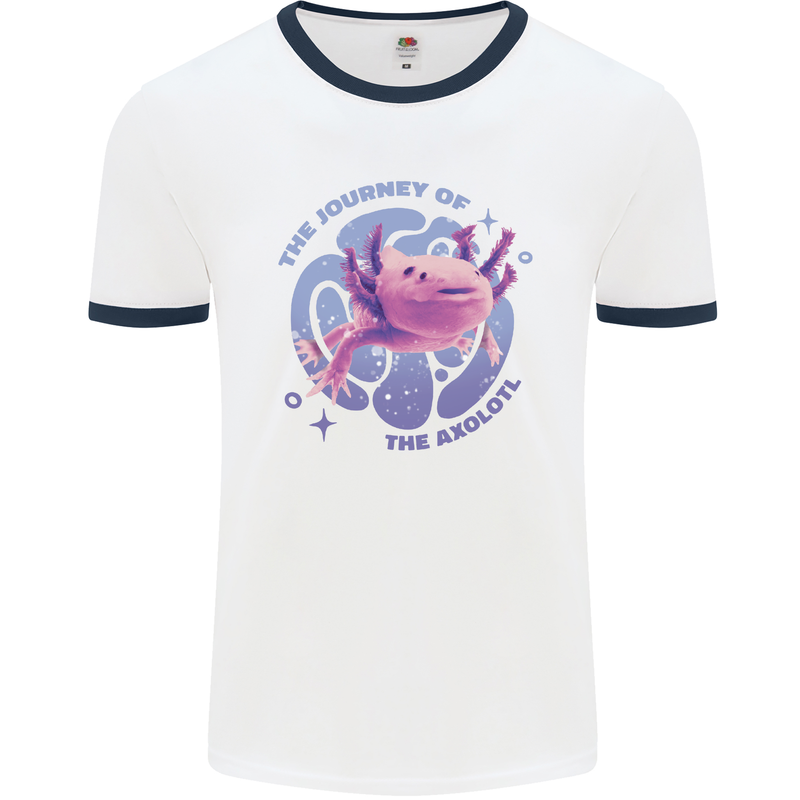 The Journey of the Axolotl Mens White Ringer T-Shirt White/Navy Blue