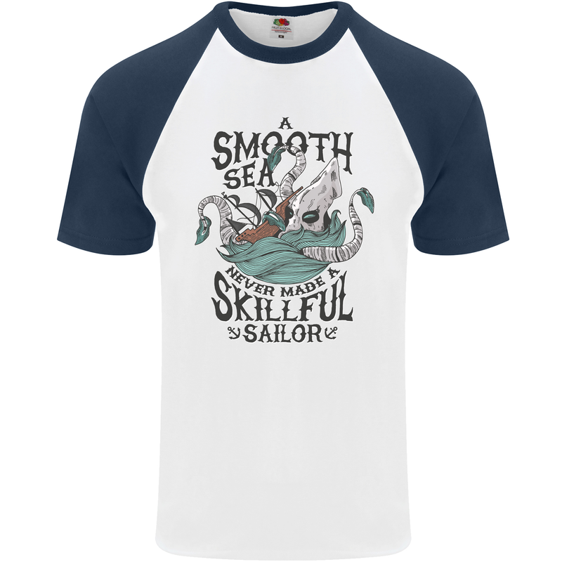 Skilful Sailor Kraken Sailor Mens S/S Baseball T-Shirt White/Navy Blue