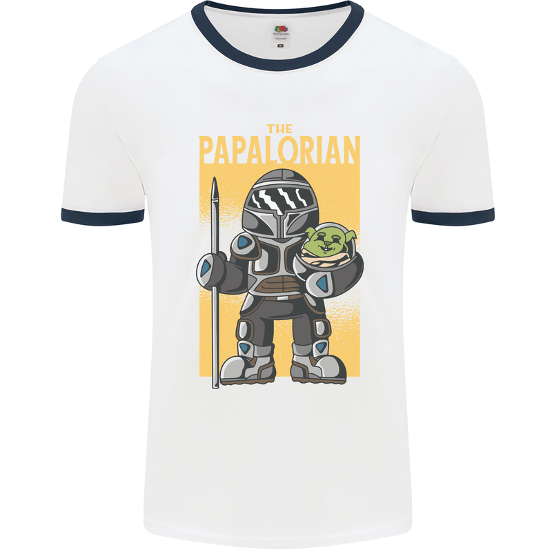 Father's Day The Papalorian Funny Papa Mens White Ringer T-Shirt White/Navy Blue