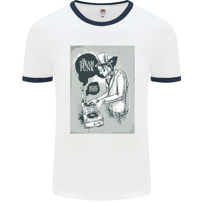 Steampunk Music Event Mens White Ringer T-Shirt White/Navy Blue