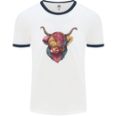 Colourful Highland Cow Mens White Ringer T-Shirt White/Navy Blue