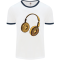 Donut Headphones Music DJ DJing Funny Mens White Ringer T-Shirt White/Navy Blue