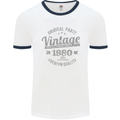 Vintage Year 43rd Birthday 1980 Mens Ringer T-Shirt White/Navy Blue