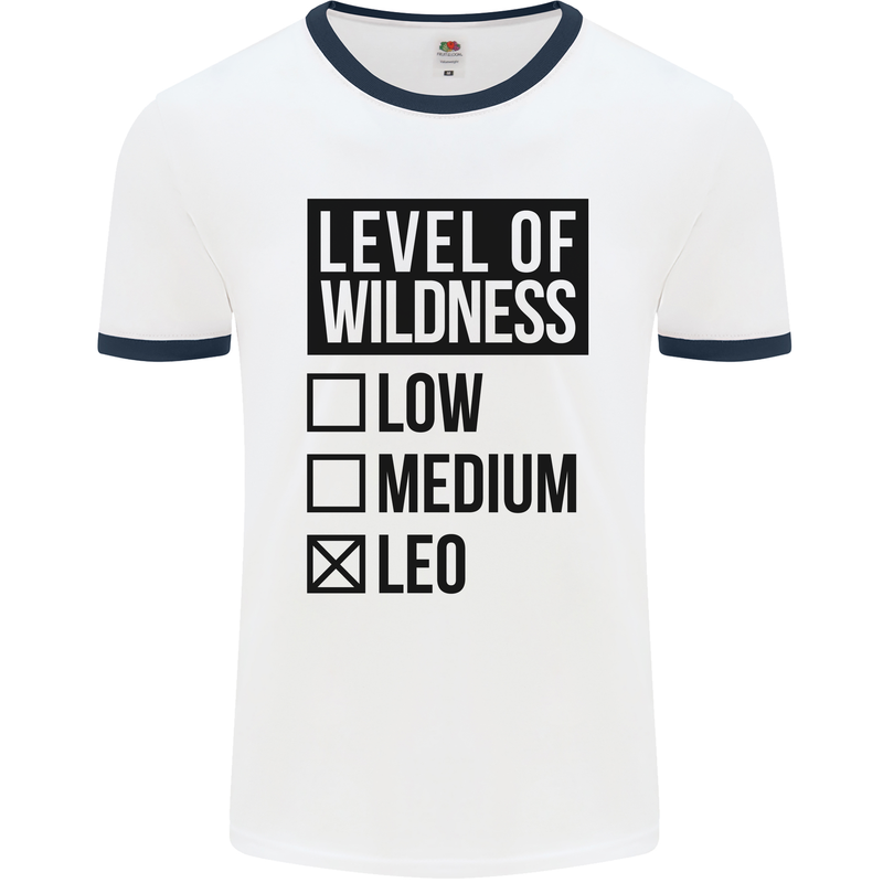 Levels of Wildness Leo Mens White Ringer T-Shirt White/Navy Blue