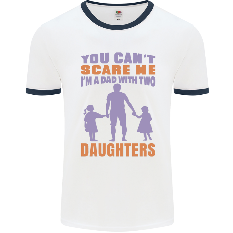 Dad With Two Daughters Funny Fathers Day Mens Ringer T-Shirt White/Navy Blue