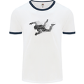 Abstract Parachutist Freefall Skydiving Mens White Ringer T-Shirt White/Navy Blue