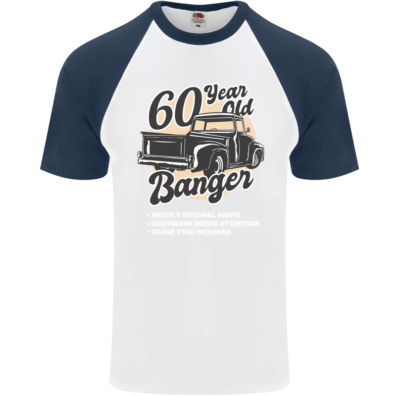 60 Year Old Banger Birthday 60th Year Old Mens S/S Baseball T-Shirt White/Navy Blue