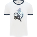 Space Astronaut Cat Funny Mens White Ringer T-Shirt White/Navy Blue