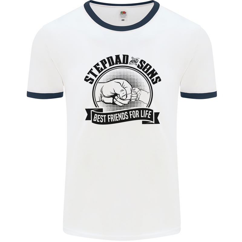 Stepdad & Sons Best Friends Father's Day Mens White Ringer T-Shirt White/Navy Blue