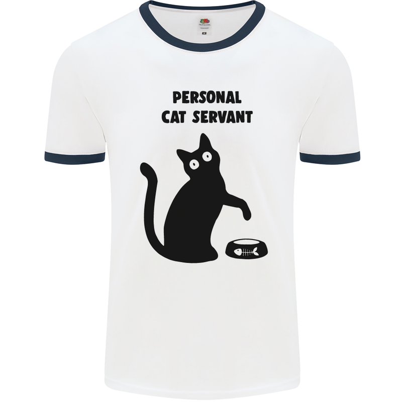 Personal Cat Servant Funny Pet Mens White Ringer T-Shirt White/Navy Blue