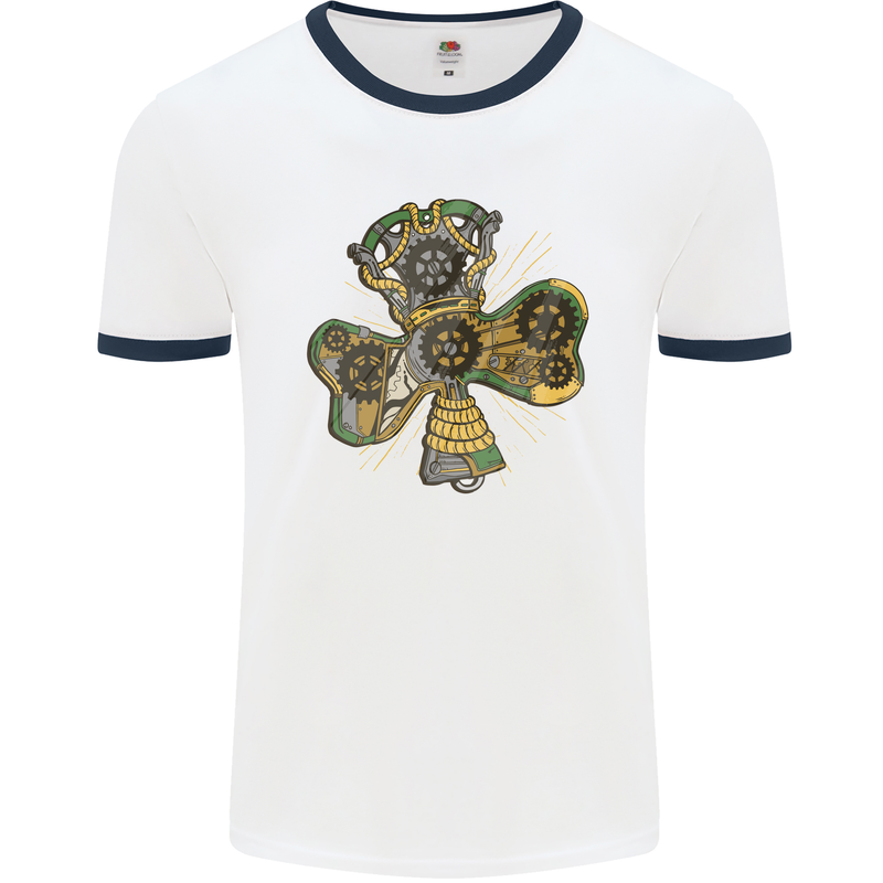 Steampunk Shamrock Mens White Ringer T-Shirt White/Navy Blue