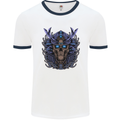 Samurai Skull MMA Martial Arts Gym Training Mens White Ringer T-Shirt White/Navy Blue