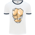 Gym Ripped Muscles Effect Mens White Ringer T-Shirt White/Navy Blue