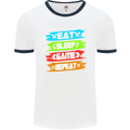 Eat Sleep Game Funny Gamer Gamming Mens White Ringer T-Shirt White/Navy Blue