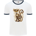 Steampunk Cat Mens White Ringer T-Shirt White/Navy Blue