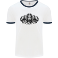 Devil Rider Motorcycle Motorbike Biker Mens White Ringer T-Shirt White/Navy Blue