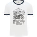 American Custom Motorbike Biker Motorcycle Mens White Ringer T-Shirt White/Navy Blue