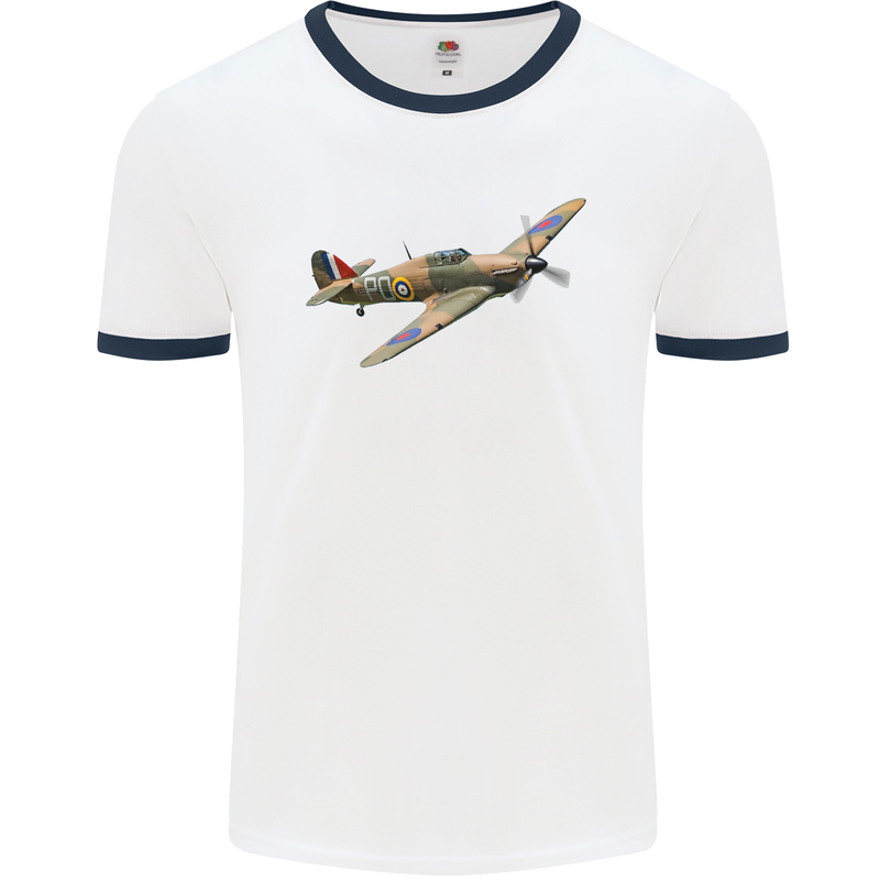 A Hawker Hurricane Flying Solo Mens White Ringer T-Shirt White/Navy Blue