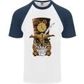 Steampunk Skull Mens S/S Baseball T-Shirt White/Navy Blue