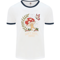 Dont Hate Mate Peace Hippy Toadstool Mens White Ringer T-Shirt White/Navy Blue