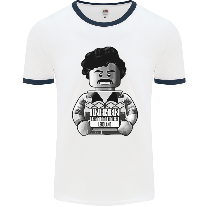 Pablo Escobar Mens White Ringer T-Shirt White/Navy Blue