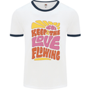 60s Keep the Love Flowing Funny Hippy Peace Mens White Ringer T-Shirt White/Navy Blue