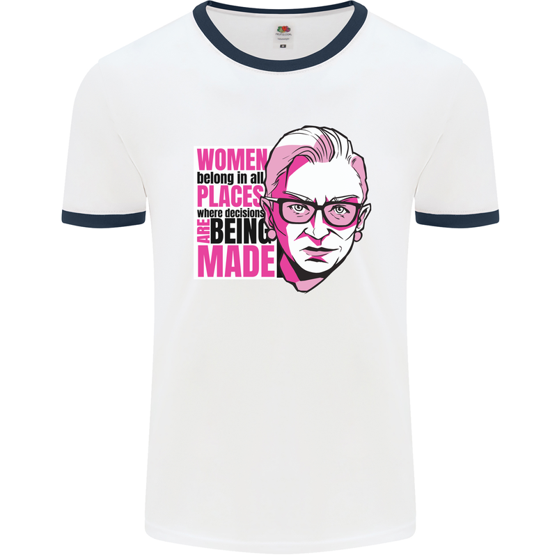 Women Empowerment Feminism Feminist Mens White Ringer T-Shirt White/Navy Blue