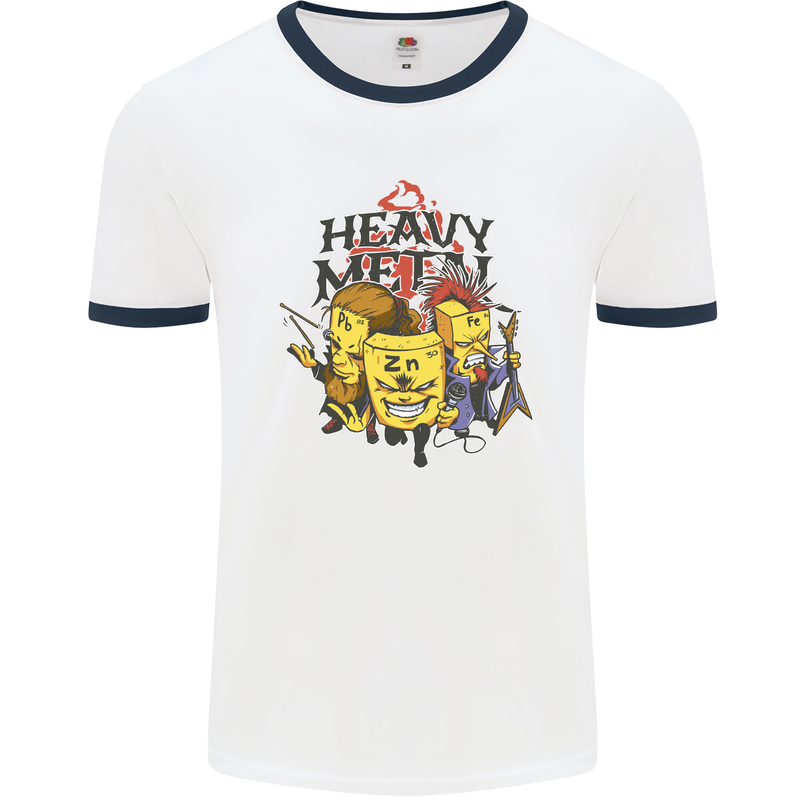 Heavy Metal Chemistry Periodic Table Mens White Ringer T-Shirt White/Navy Blue