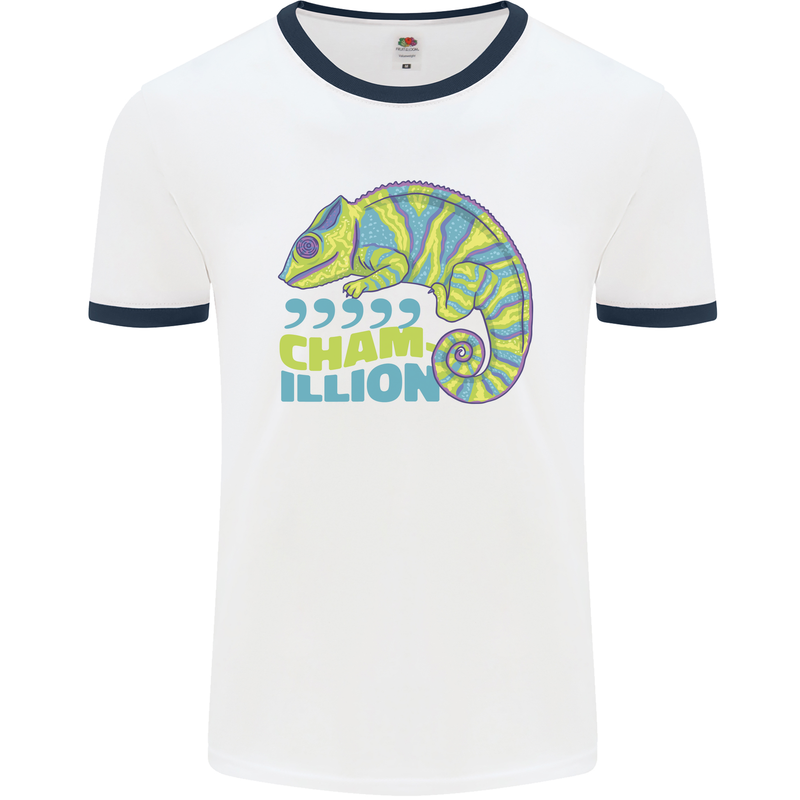 Comma Chameleon Funny Lizard Mens Ringer T-Shirt White/Navy Blue
