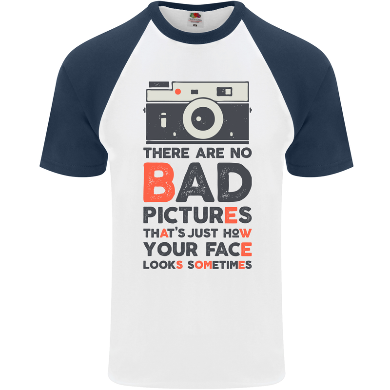 Photography Your Face Funny Photographer Mens S/S Baseball T-Shirt White/Navy Blue