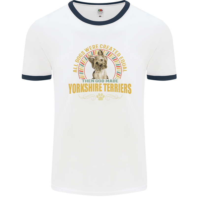 A Yorkshire Terrier Dog Mens Ringer T-Shirt White/Navy Blue