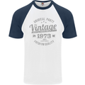 Vintage Year 50th Birthday 1973 Mens S/S Baseball T-Shirt White/Navy Blue