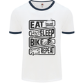 Cycling Eat Sleep Bike Repeat Funny Bicycle Mens White Ringer T-Shirt White/Navy Blue