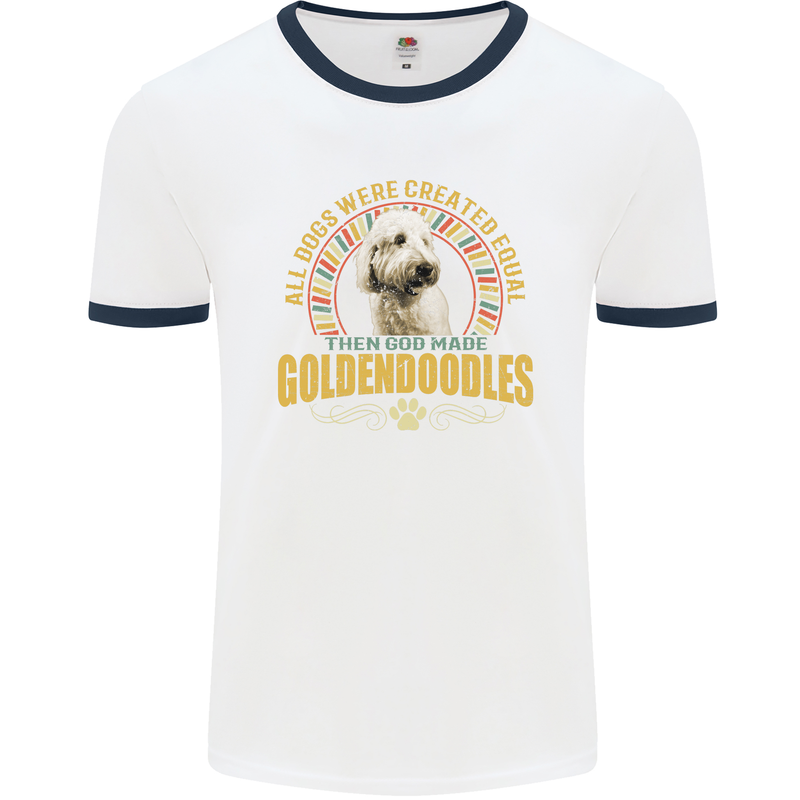 A Goldendoodle Dog Mens Ringer T-Shirt White/Navy Blue