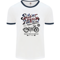 Silver Hawk Vintage Motorcycle Union Jack Mens White Ringer T-Shirt White/Navy Blue