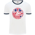 Union Jack British Bulldog St Georges Day Mens White Ringer T-Shirt White/Navy Blue