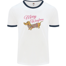 Merry Wiener Funny Christmas Dog Mens White Ringer T-Shirt White/Navy Blue