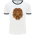 Mandala Art Lion Mens White Ringer T-Shirt White/Navy Blue