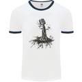 Microphone Tree Music Singing Singer Mens White Ringer T-Shirt White/Navy Blue