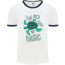 Climate Change Say No To Plastic Mens Ringer T-Shirt White/Navy Blue