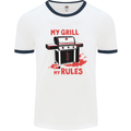 My Grill My Rules Funny BBQ Mens White Ringer T-Shirt White/Navy Blue