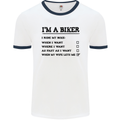 Motorcycle I'm a Biker When My Wife Funny Mens White Ringer T-Shirt White/Navy Blue